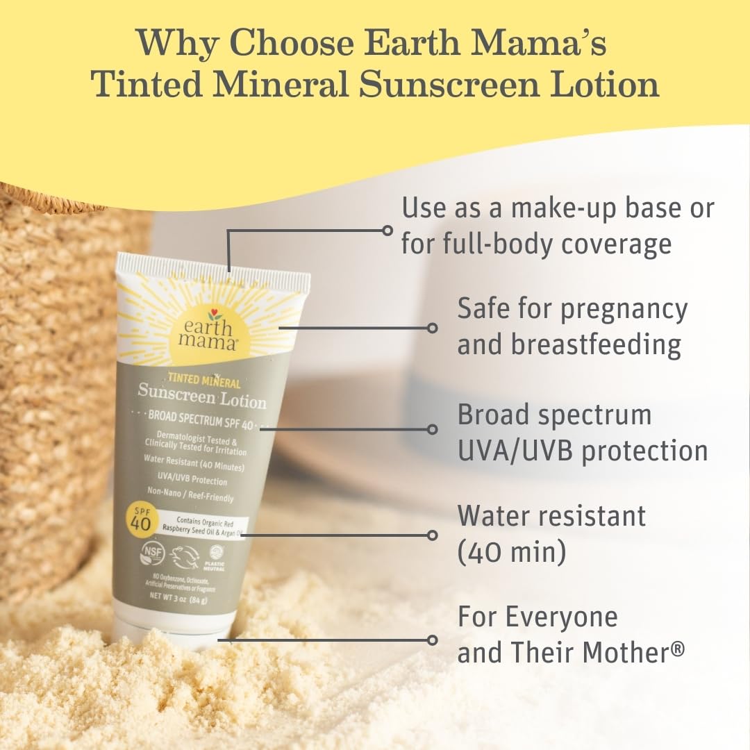 Earth Mama pediatrician-tested mineral sunscreen photo reinforces safety for children.