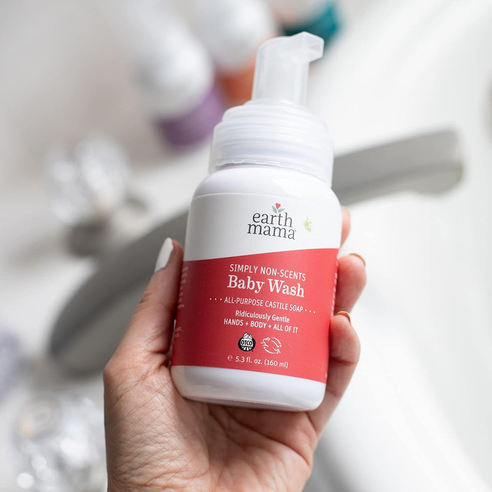 Earth Mama Simply Non-Scents delicate-skin foam on baby's hand