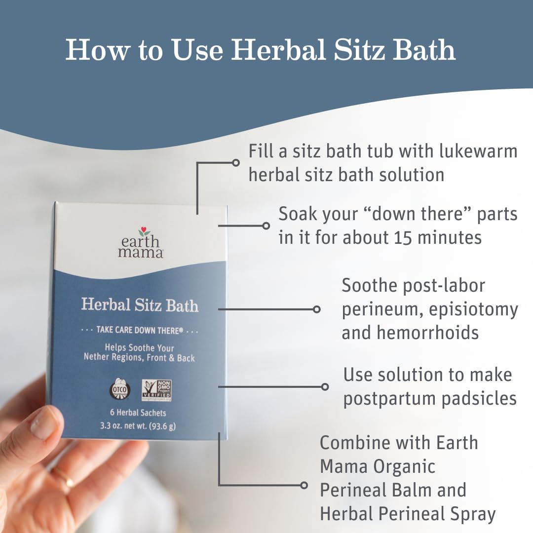 Brewing a herbal sitz bath solution with Earth Mama for soothing comfort.