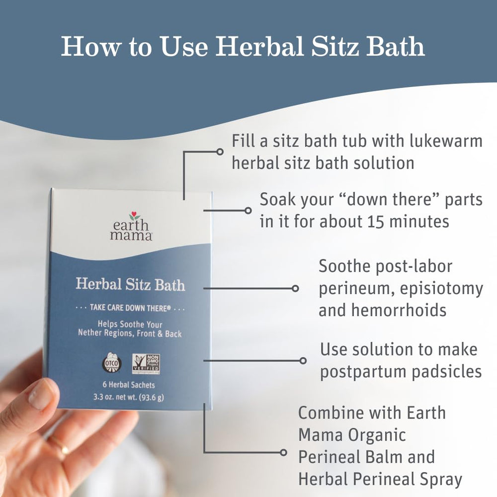 Brewing a herbal sitz bath solution with Earth Mama for soothing comfort.