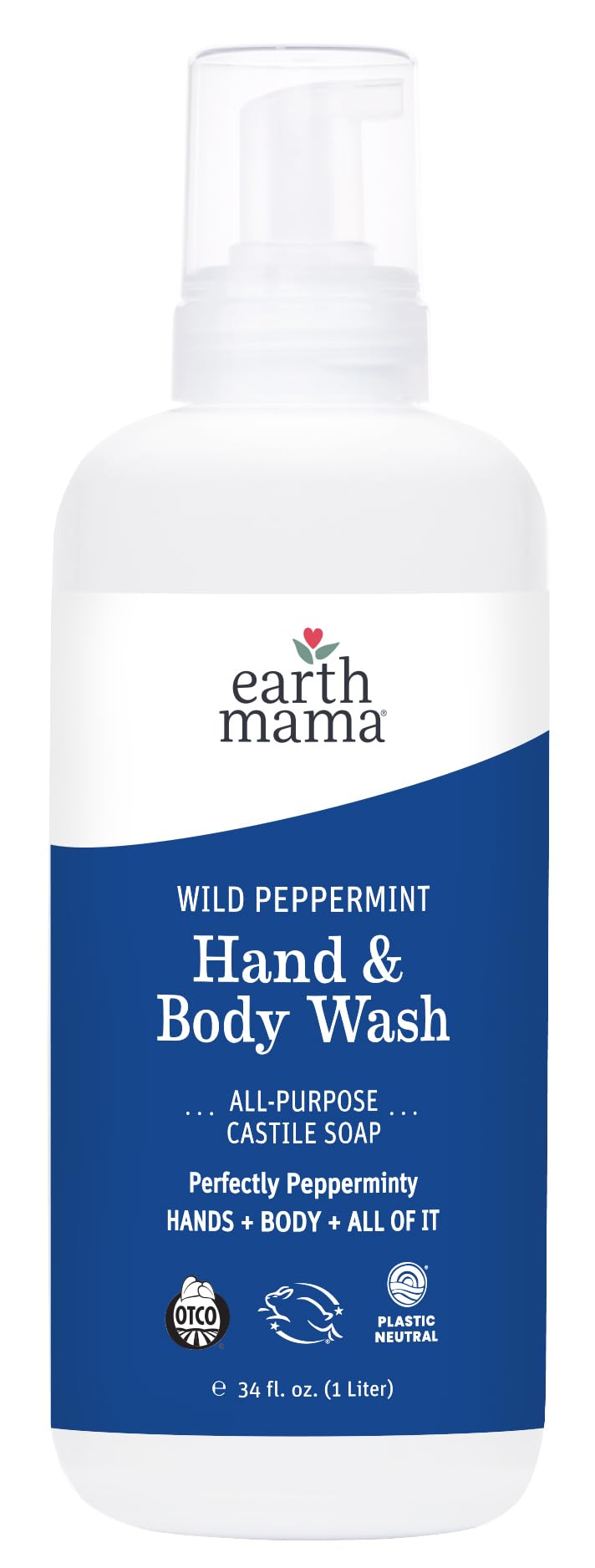 Earth Mama Wild Peppermint Hand and Body Wash bottle with foaming pump for family use