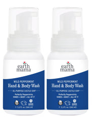Earth Mama Wild Peppermint bottle front, refreshing hand and body wash for soft skin