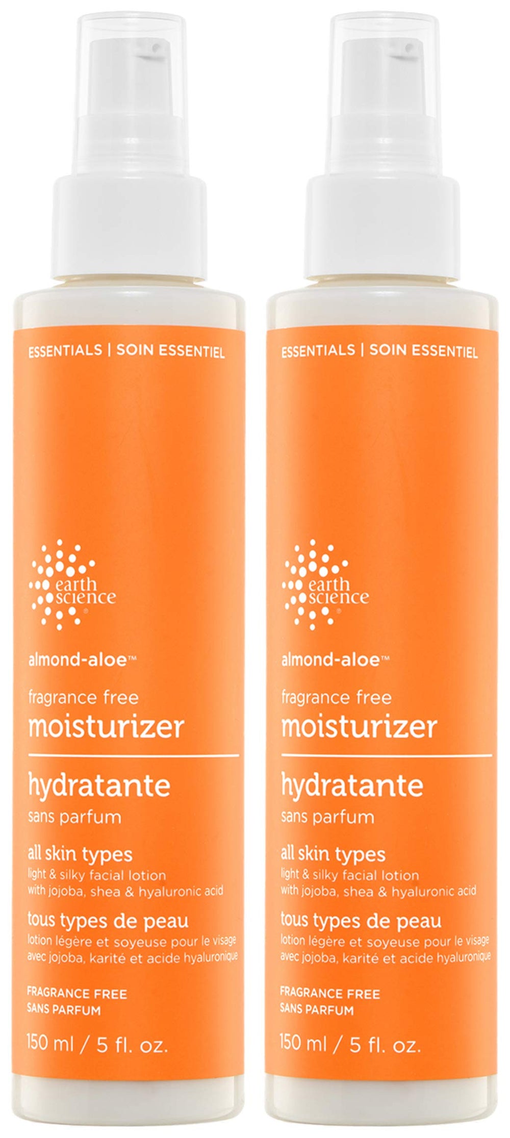 Earth Science Fragrance-Free Almond-Aloe Moisturizer two-pack front view, gentle daily hydration