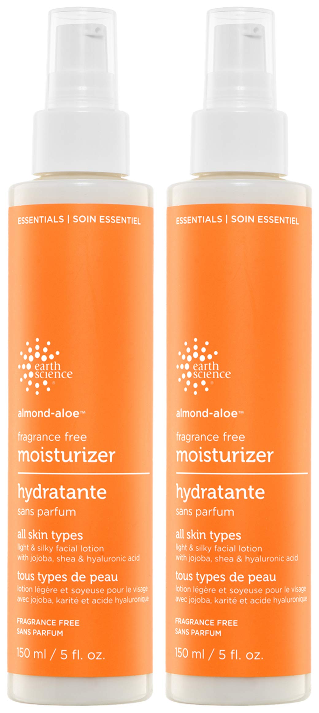 Earth Science Fragrance-Free Almond-Aloe Moisturizer two-pack front view, gentle daily hydration