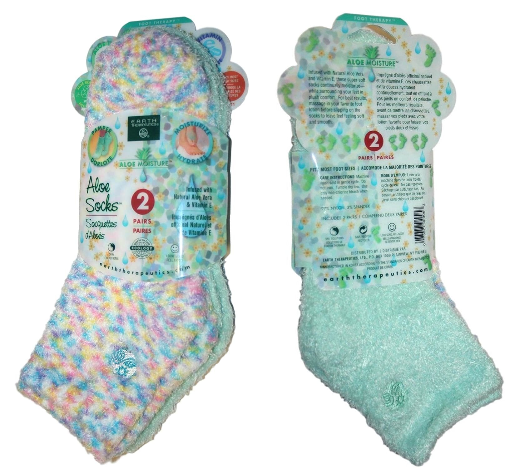 Earth Therapeutics Aloe Socks aqua pair, moisturize feet during bedtime routine