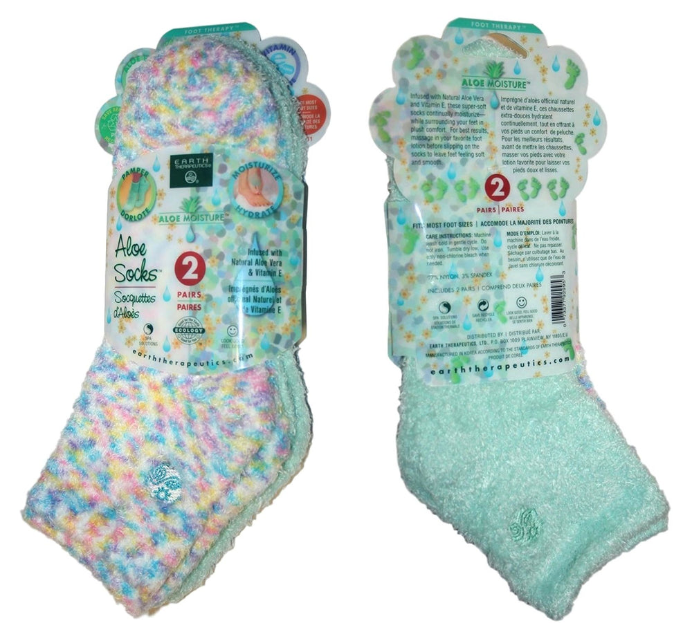Earth Therapeutics Aloe Socks aqua pair, moisturize feet during bedtime routine