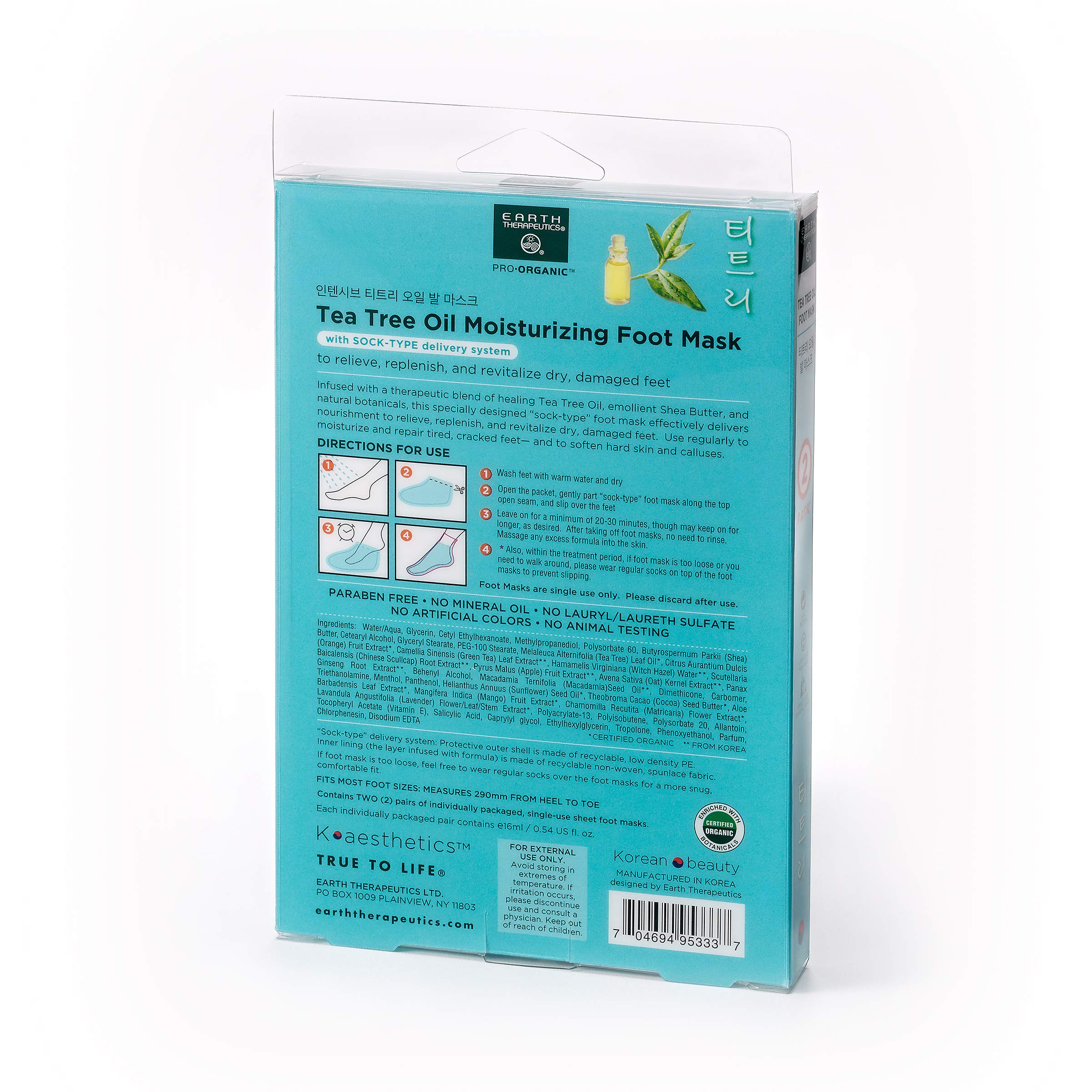 Earth Therapeutics Tea Tree Oil Foot Mask on feet with two pairs