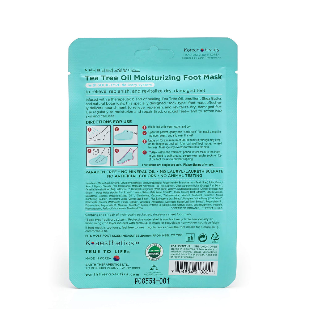Earth Therapeutics Tea Tree Oil Foot Mask sock-type design laid flat