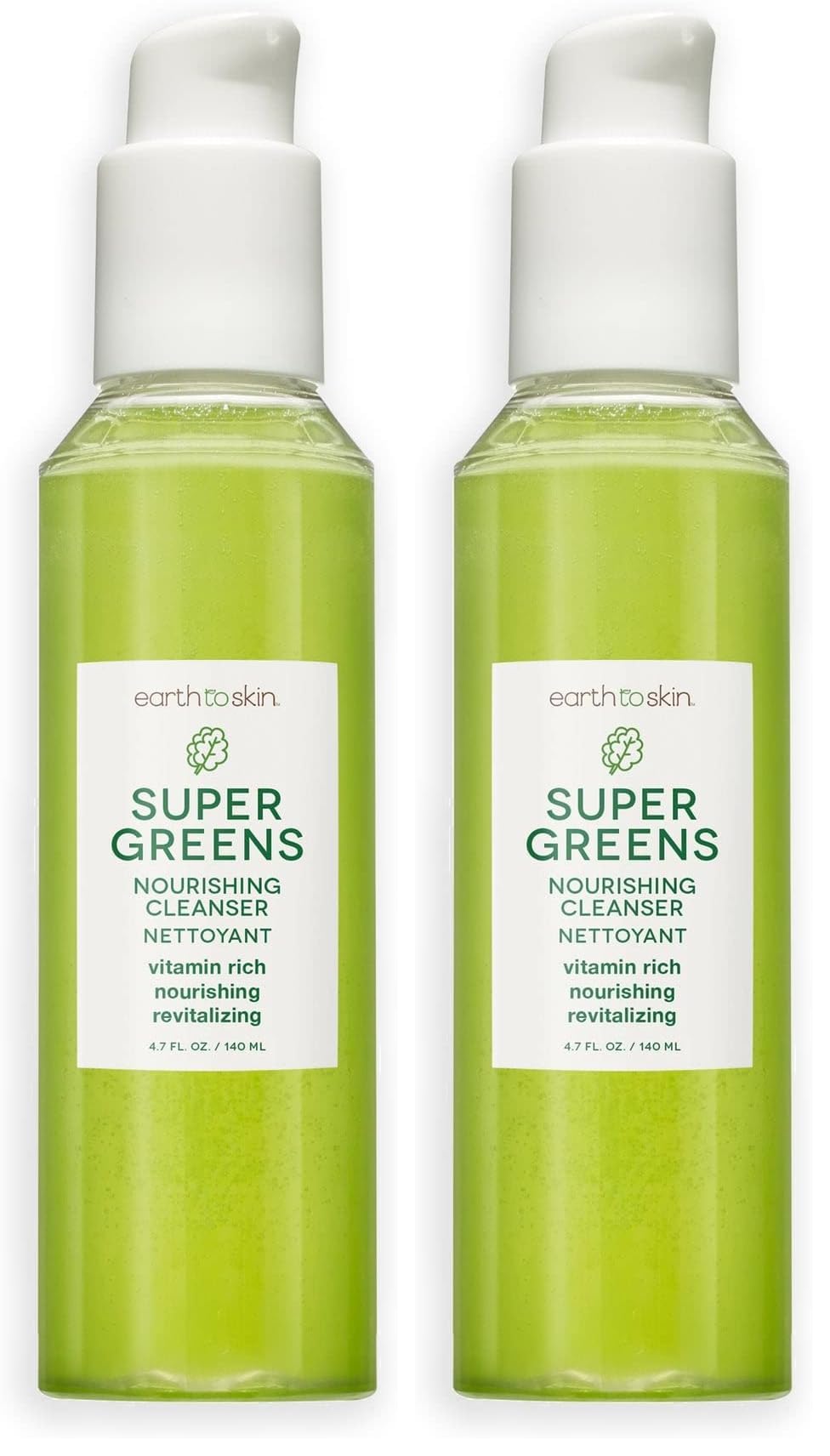 Earth To Skin Super Greens face cleanser bottle shows vitamin rich formula for daily use