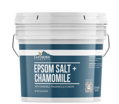 Earthborn Elements chamomile Epsom salt bucket ready for a soothing bath