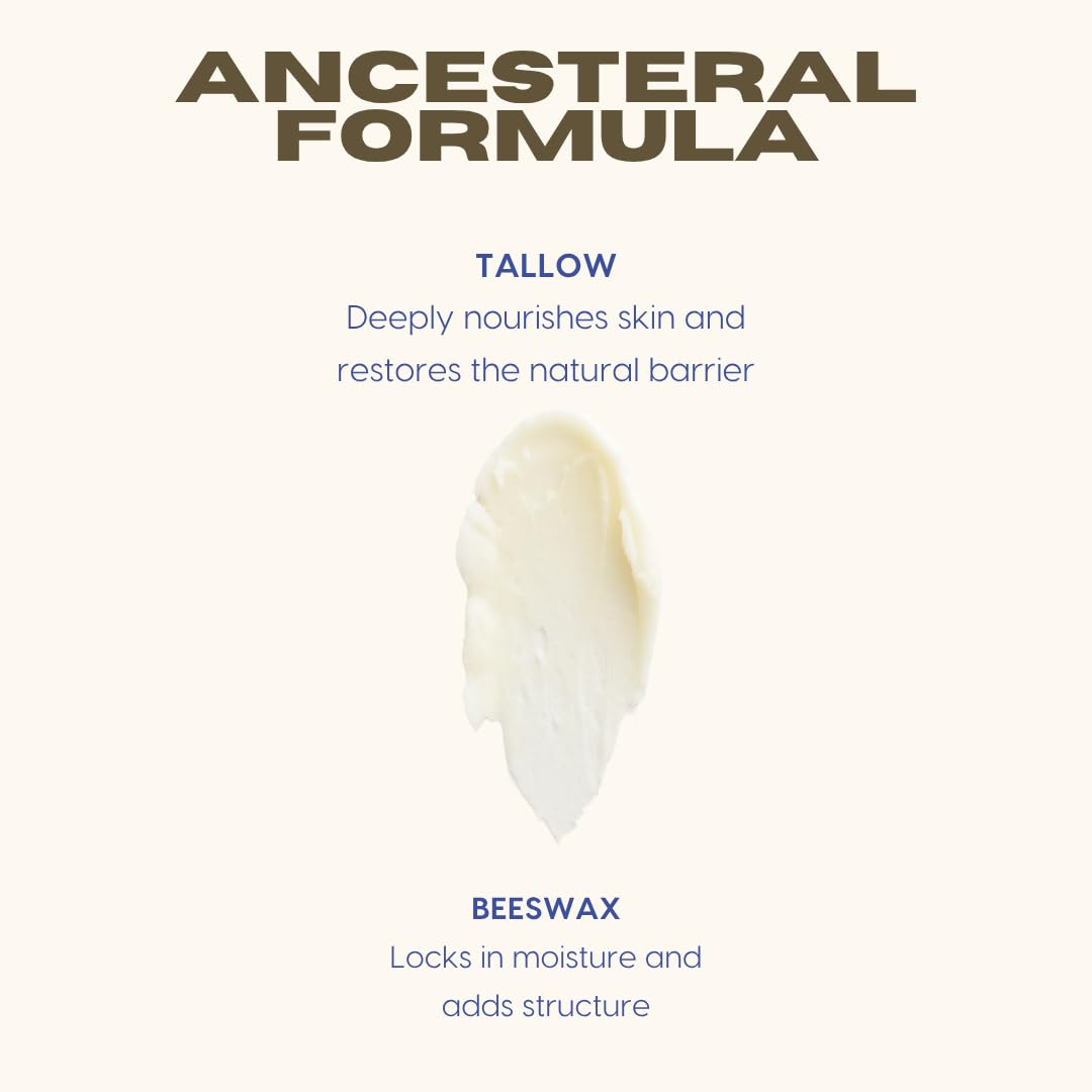 Earthborn Organics Untamed Tallow jar back highlighting ingredients and usage.