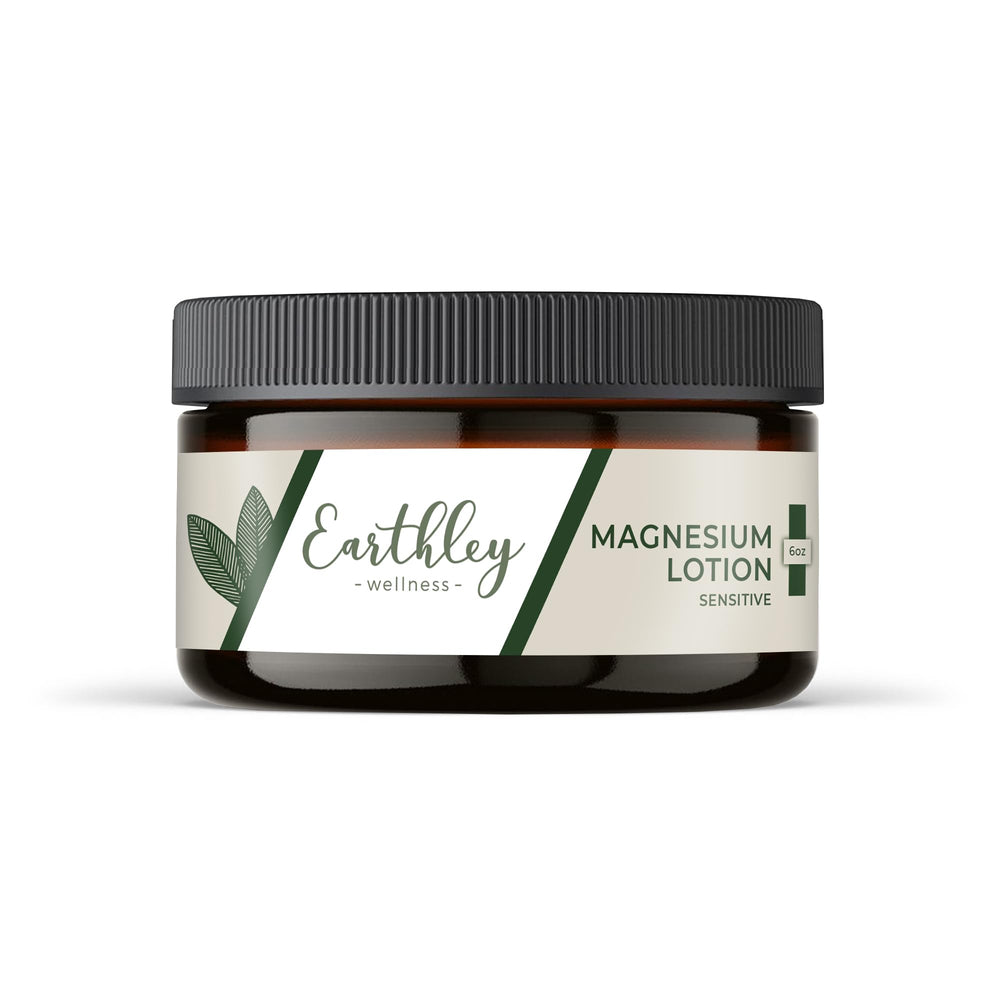 Earthley Wellness Magnesium Lotion bottle, lavender scent, promotes bedtime relaxation