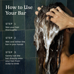 The Earthling Co. hands applying shampoo bar demonstrates convenient on-the-go use.