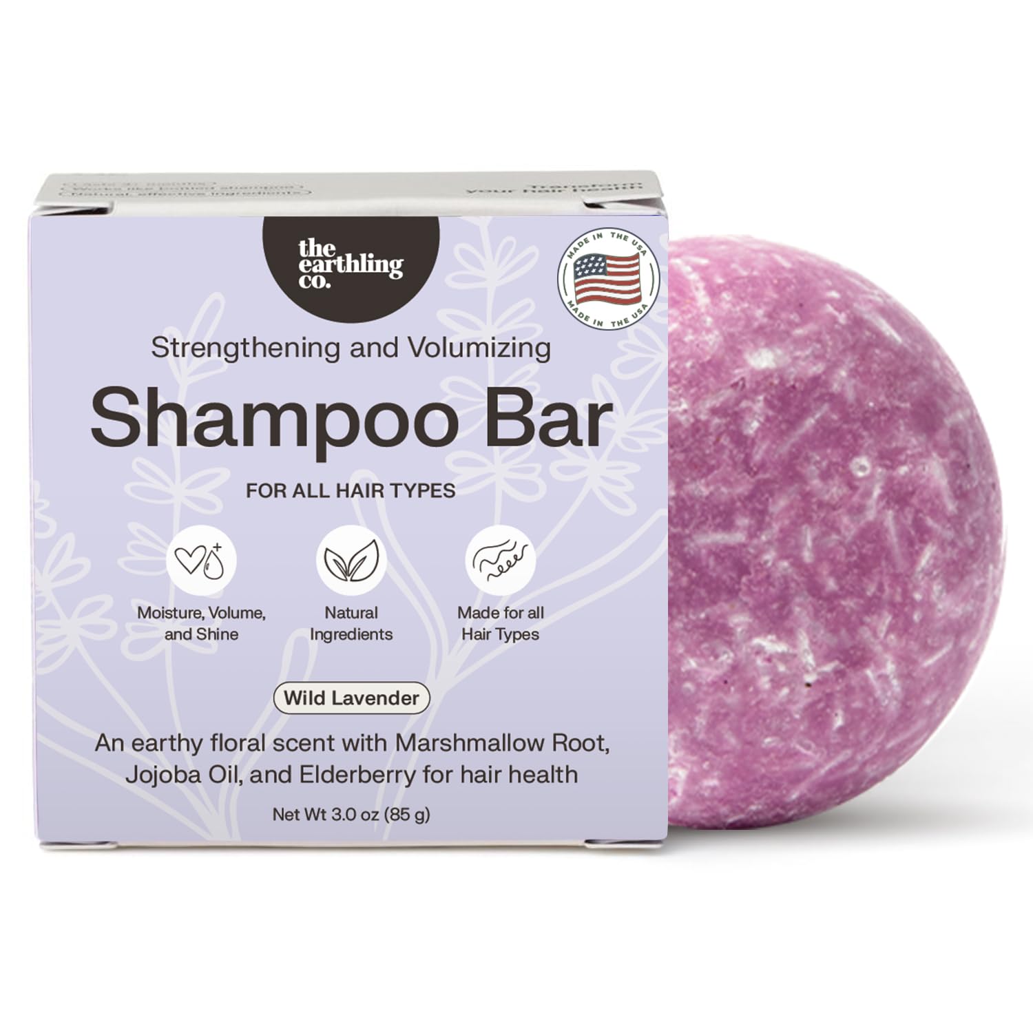 Earthling Co shampoo bar rich lather for gentle cleansing and moisture retention.