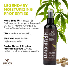 Close-up of hemp seed oil, chamomile, and aloe in Earthly Body formula