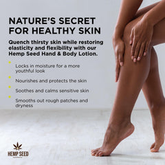 Earthly Body Hemp Seed Hand & Body Lotion close-up texture shows light, non-greasy feel