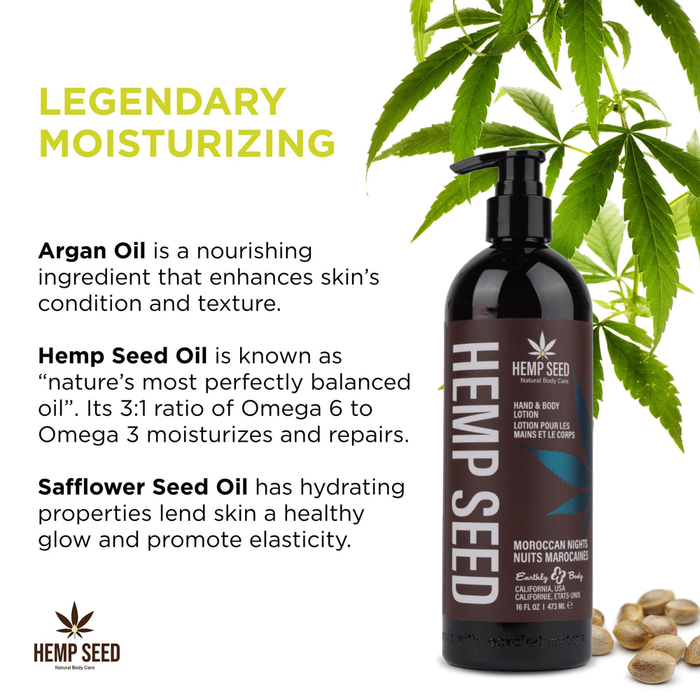 Earthly Body Hemp Seed Hand & Body Lotion argan oil boosts hydration without heaviness