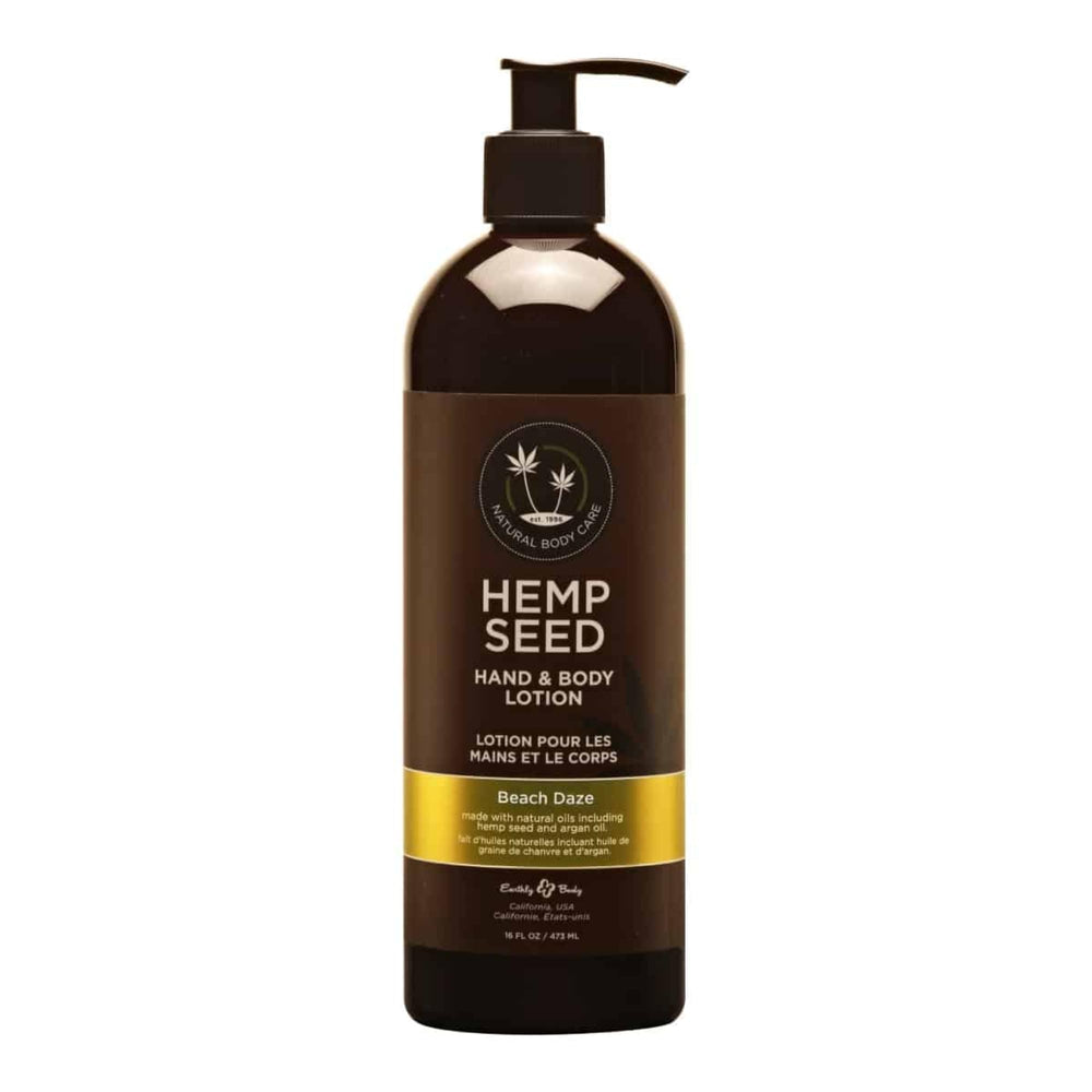 Earthly Body Hemp Seed Hand & Body Lotion Beach Daze bottle delivering lightweight hydration for dry skin.