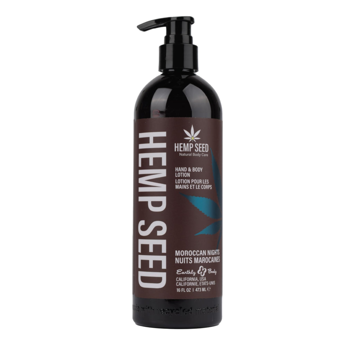 Earthly Body Hemp Seed Hand & Body Lotion Moroccan Nights bottle demonstrates quick absorption for dry skin