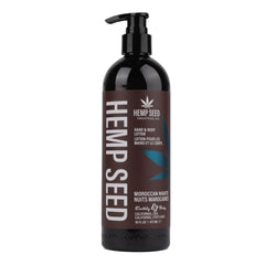Earthly Body Hemp Seed Hand & Body Lotion Moroccan Nights bottle demonstrates quick absorption for dry skin