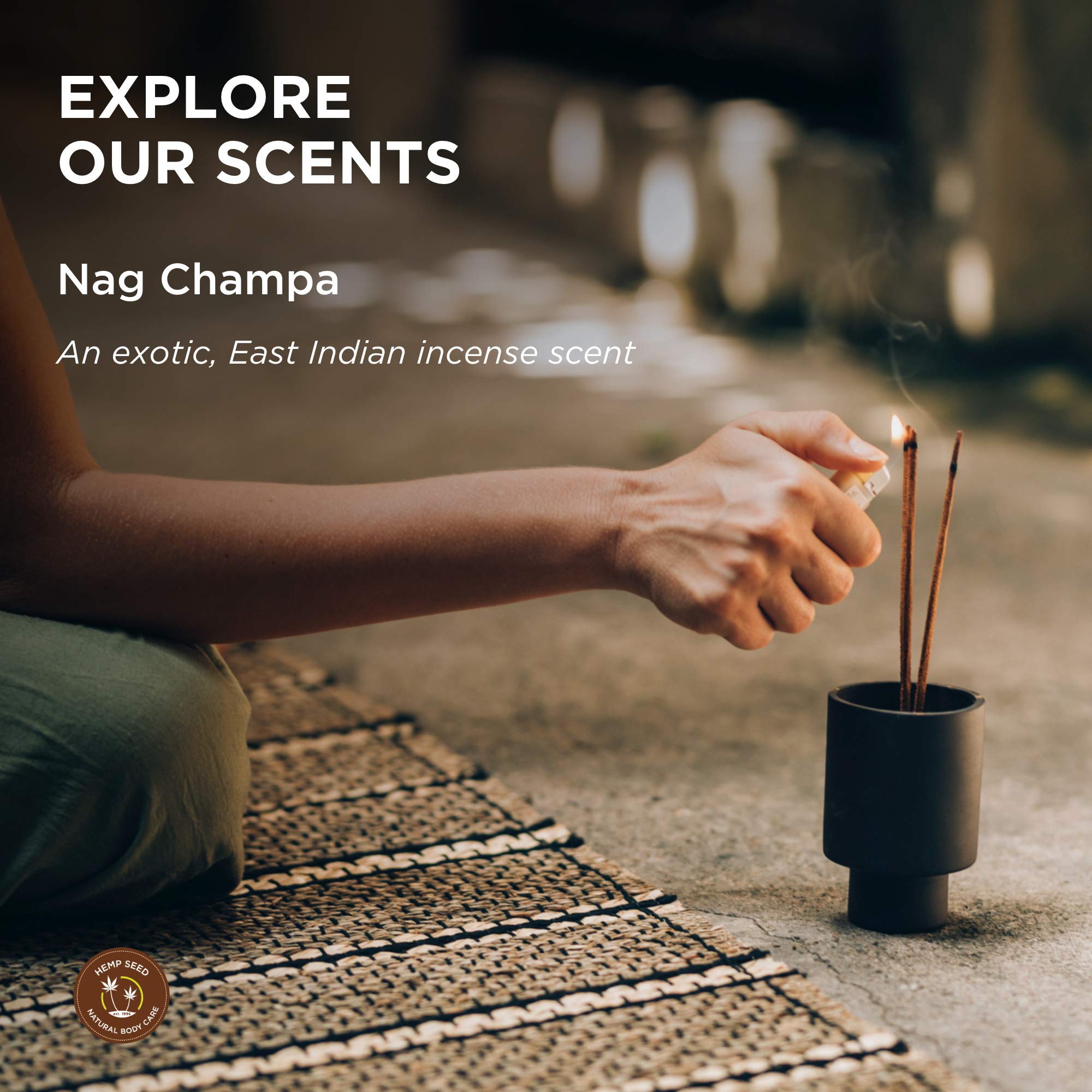 Earthly Body hemp-seed-hand-lotion Nag Champa scent invites calming moments.