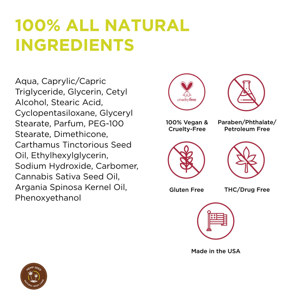 Earthly Body hemp-seed-hand-lotion packaging on shelf suggests travel-friendly care.