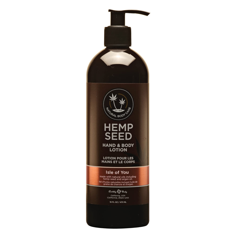 Earthly Body Hemp Seed Lotion Isle of You bottle hydrates dry skin with a non-greasy touch