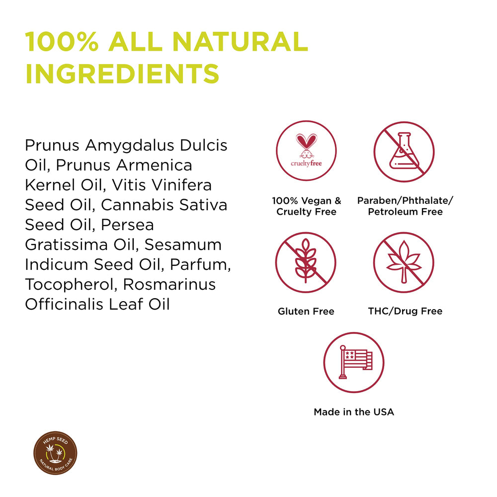 Earthly Body Hemp Seed Massage Oil application hands—glides smoothly for massage.