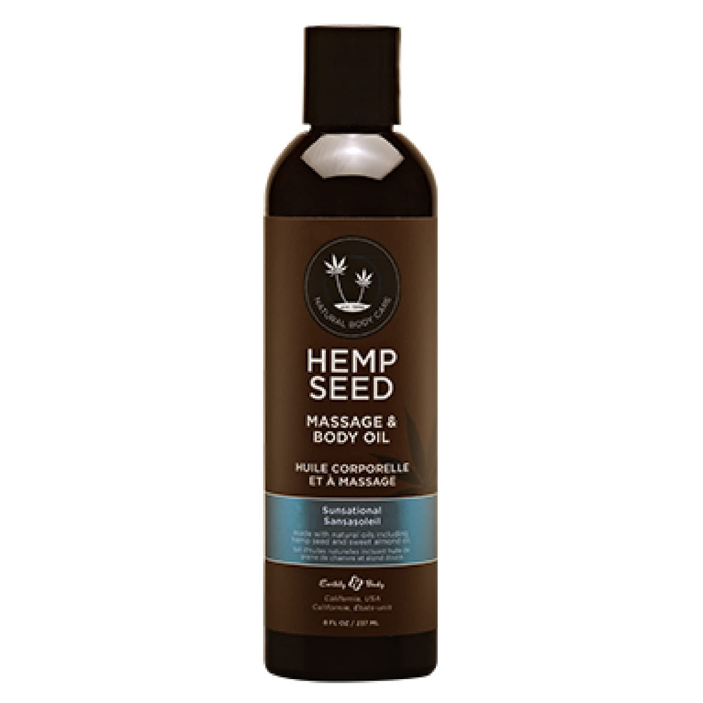 Earthly Body Hemp Seed Massage Oil bottle—nourishes and hydrates skin during massage.