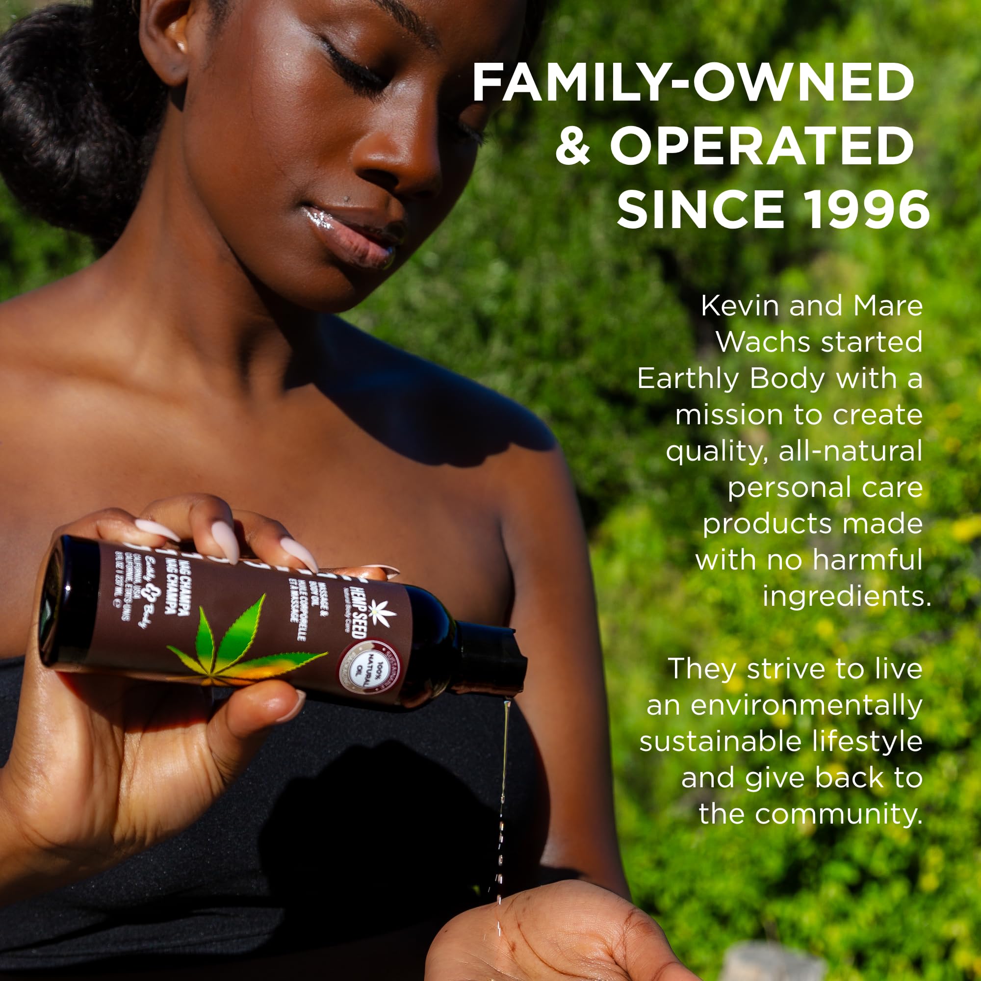 Earthly Body Hemp Seed Massage Oil Nag Champa bottle close-up for premium feel