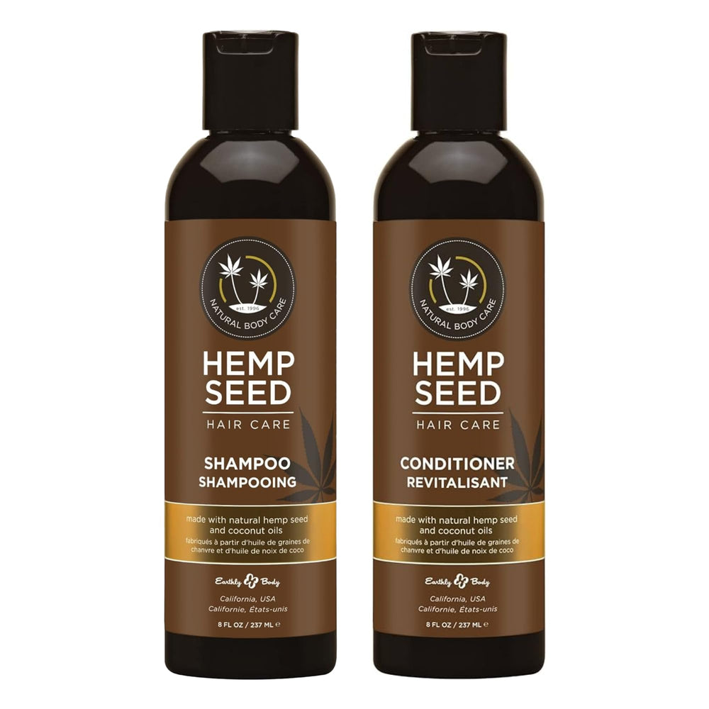 Earthly Body Hemp Seed Shampoo bottle showing sulfate-free daily cleansing