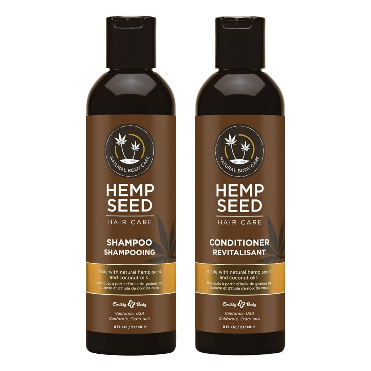 Earthly Body Hemp Seed Shampoo bottle showing sulfate-free daily cleansing