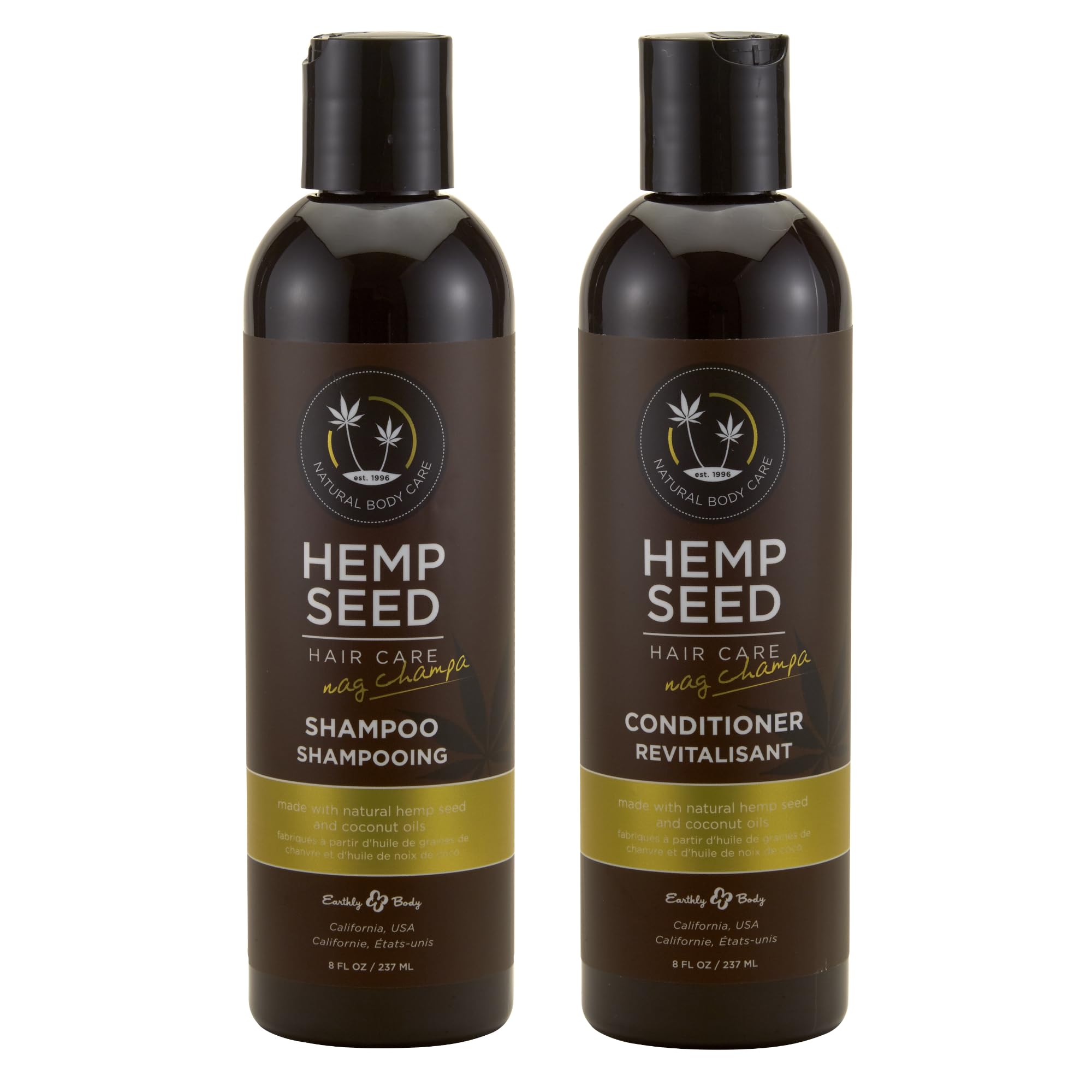 Earthly Body Hemp Seed Shampoo bottle highlights nourishing formula for daily use on color-treated hair.
