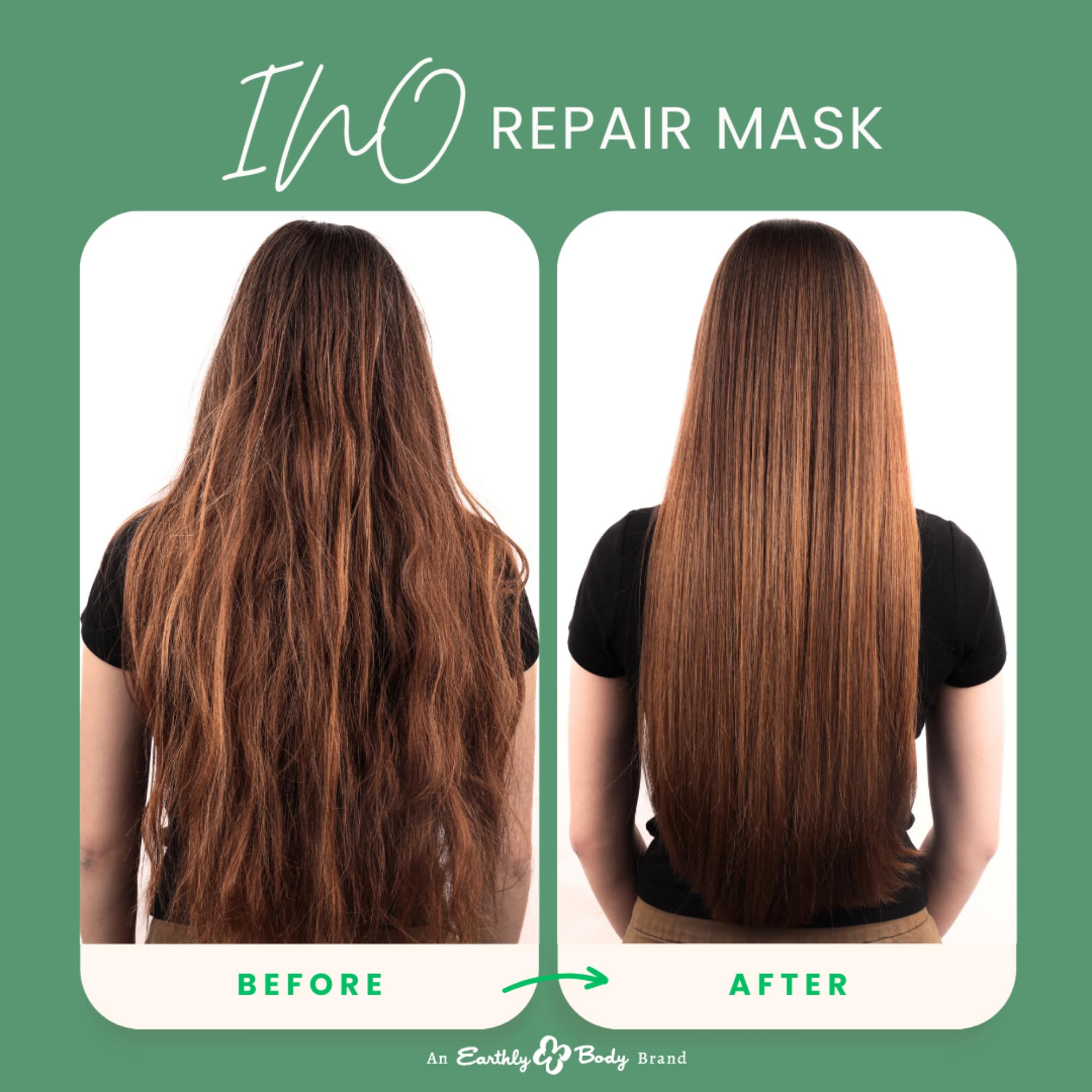 Earthly Body Inside Out Mask sectioned hair appears detangled and smooth.
