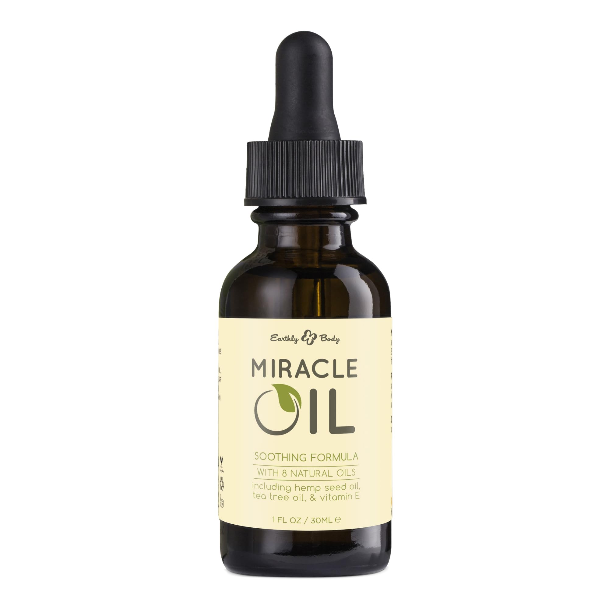 Earthly Body Miracle Oil bottle highlighting natural hydration for everyday skin care.