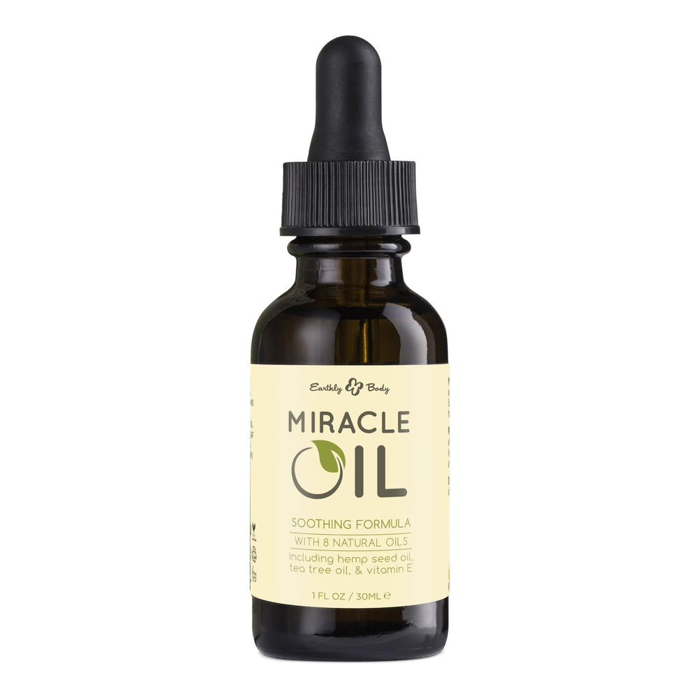Earthly Body Miracle Oil bottle highlighting natural hydration for everyday skin care.