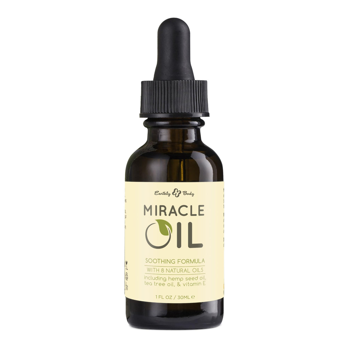Earthly Body Miracle Oil bottle highlighting natural hydration for everyday skin care.