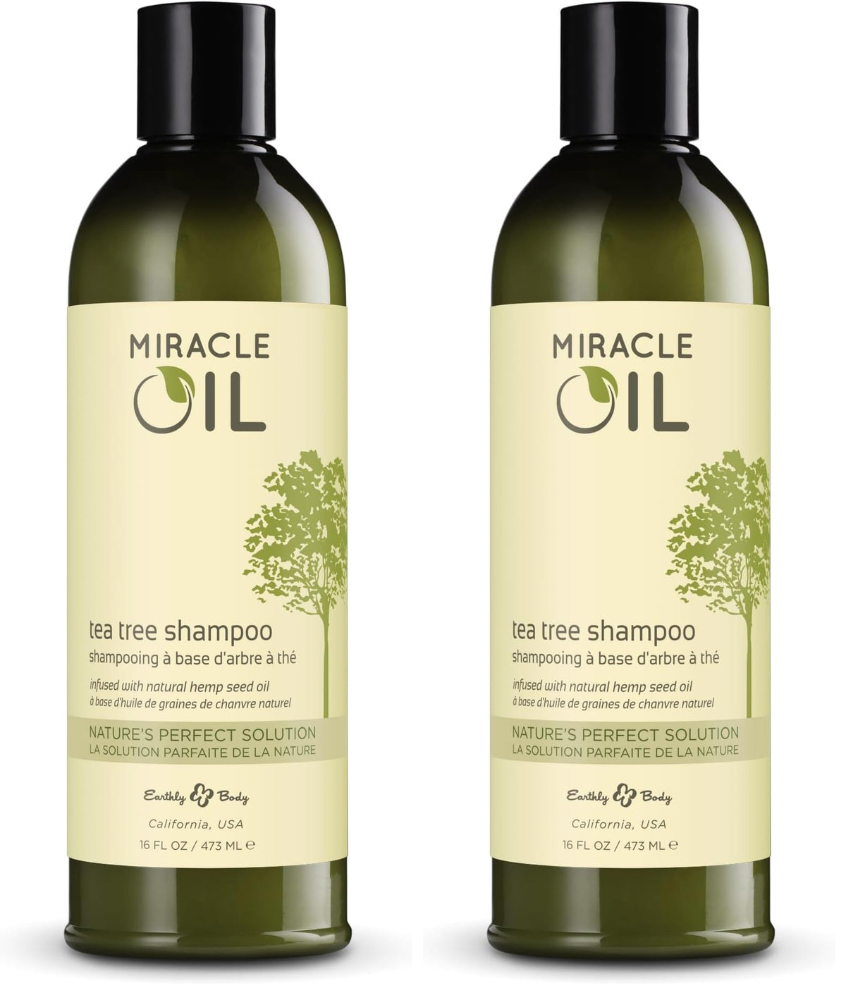 Earthly Body Miracle Oil Tea Tree Shampoo bottle front for gentle daily cleansing