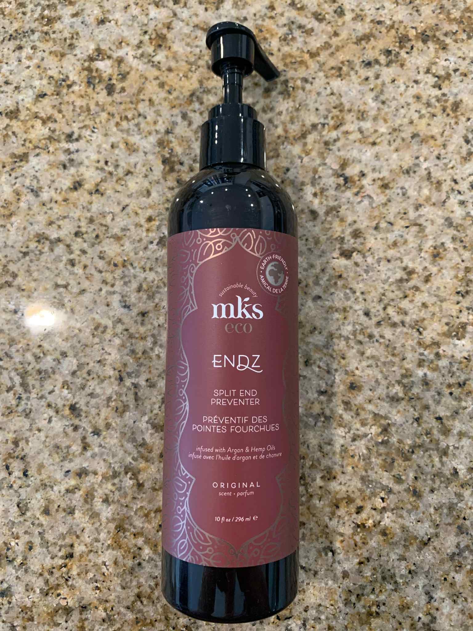 Earthly Body MKS Eco Endz Original Scent bottle pour highlighting argan and hemp oils for smoother ends