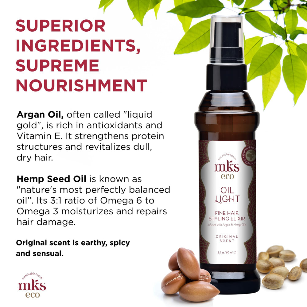 Earthly Body MKS Eco Hair Elixir applied to damp hair for smoothness.