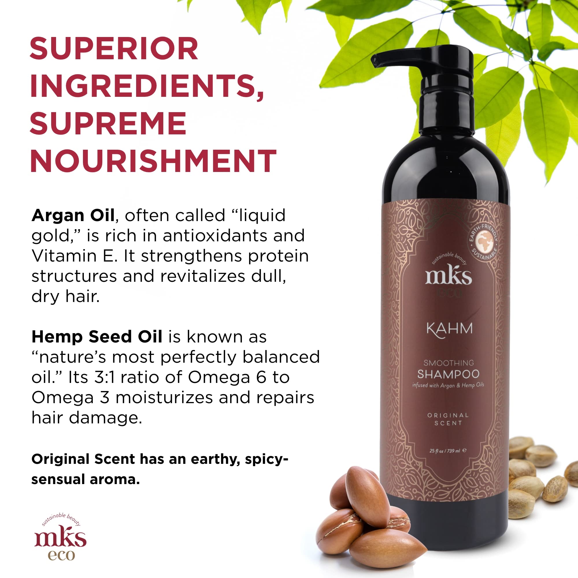 Hemp seed oil image conveys lightweight moisture and natural shine.