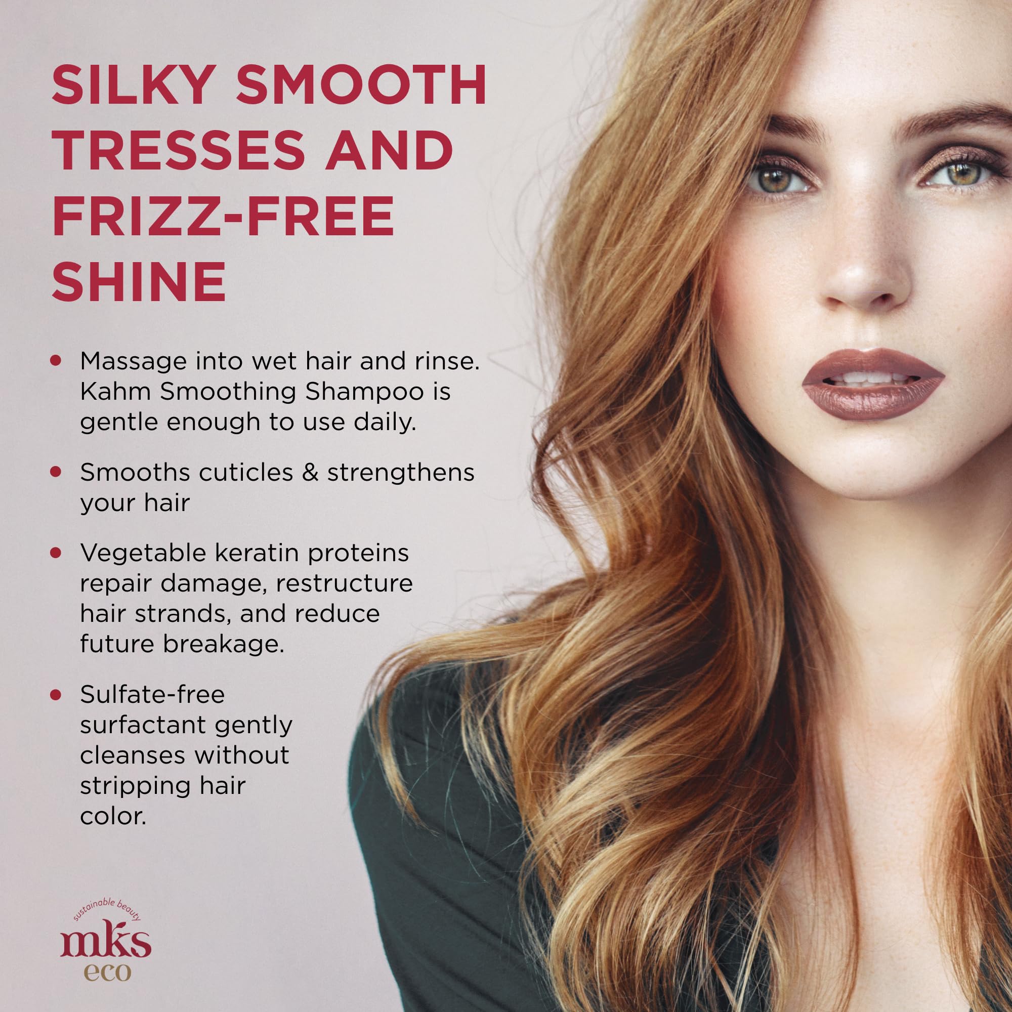 Earthly Body MKS Eco Kahm Smoothing Shampoo hemp seed oil nourishes hair ends.