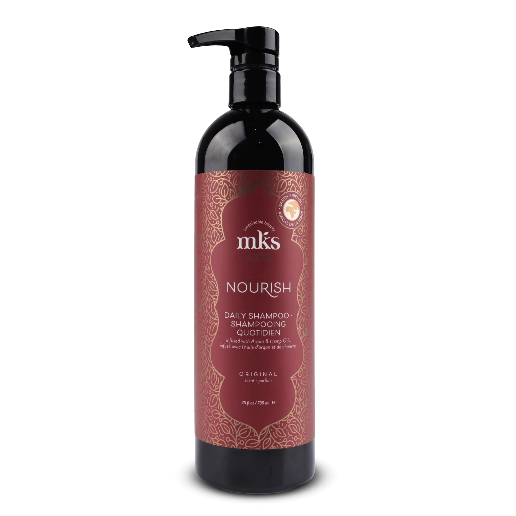Earthly Body MKS Eco Nourish Shampoo bottle front, original scent, vegan and color-safe.
