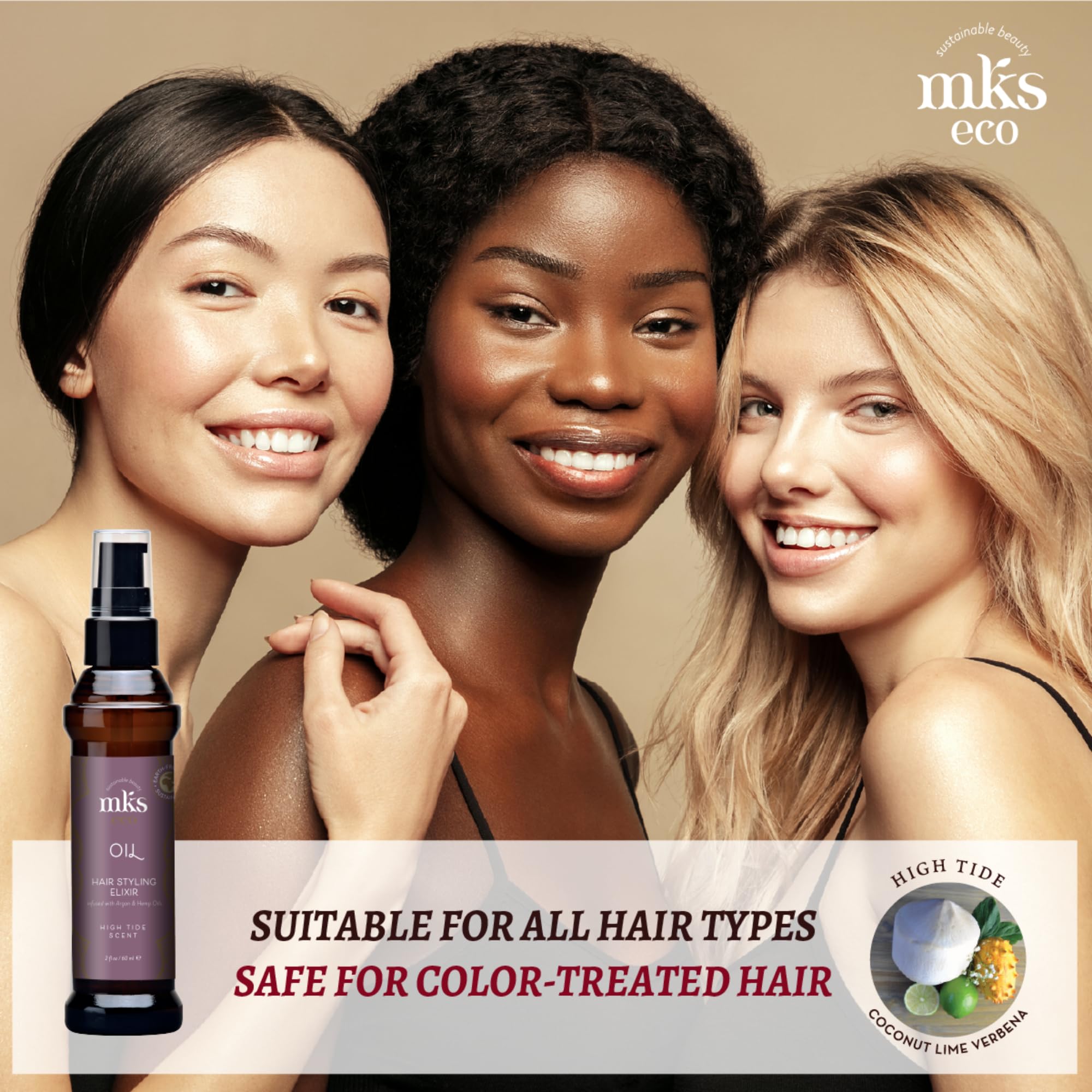 Earthly Body MKS Eco Oil High Tide hands applying oil to hair for shine
