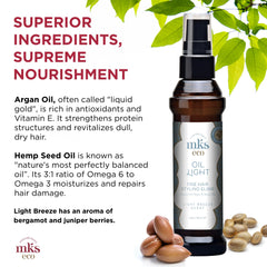 Earthly Body MKS Eco Oil Light Breeze on fine hair adds a lightweight shine and softness.