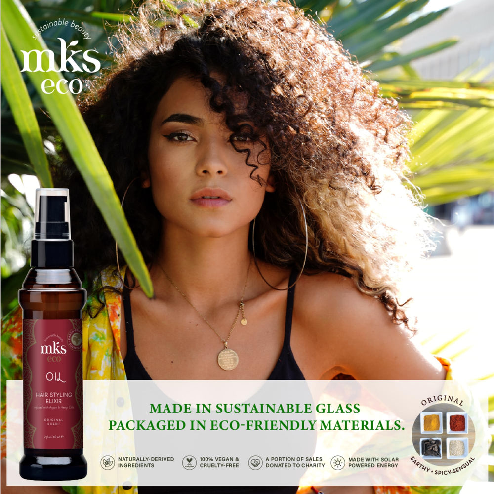 Earthly Body MKS eco Oil Original silky shine on hair after use.