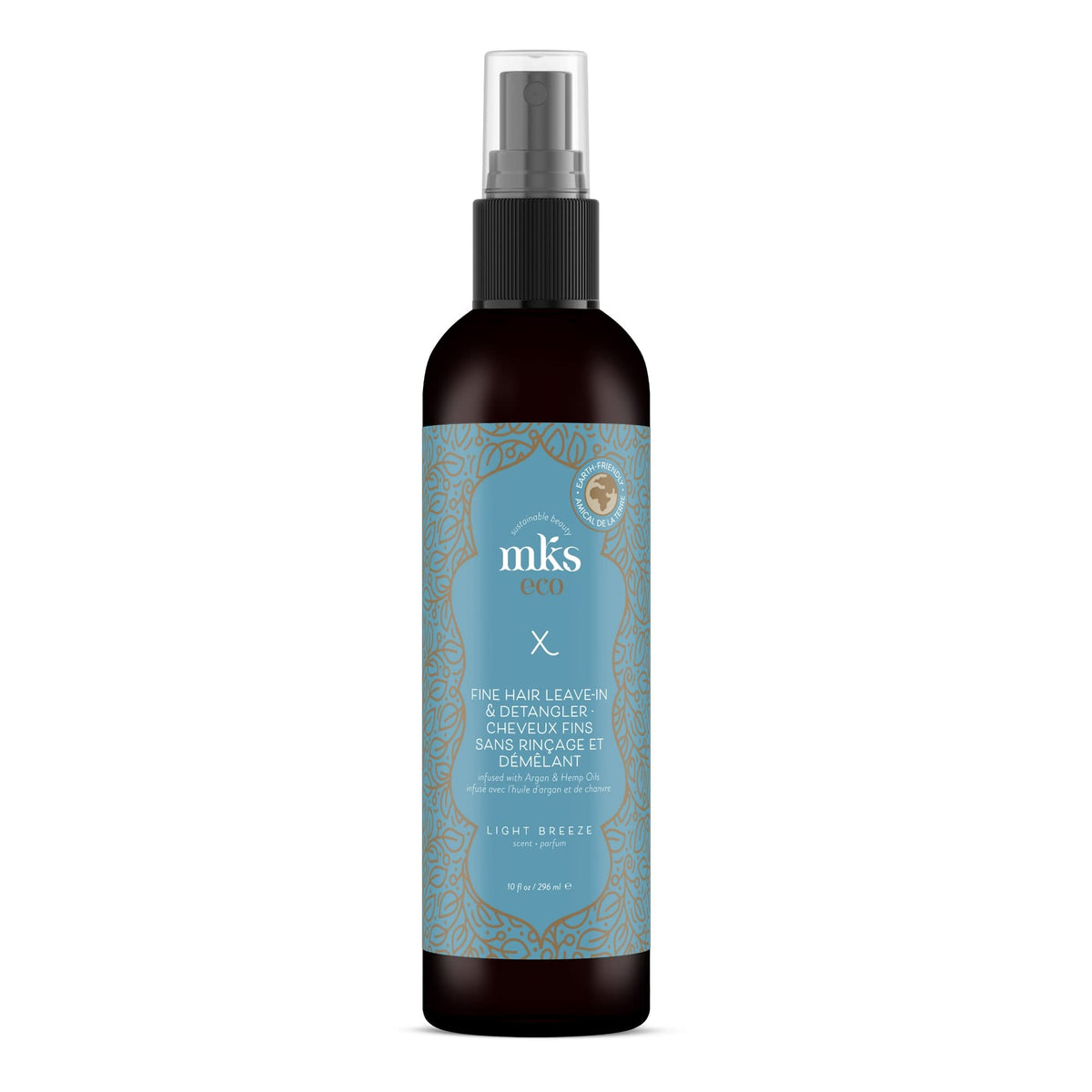 Earthly Body MKS eco X leave-in detangler bottle with easy pump for hydrated, manageable fine hair
