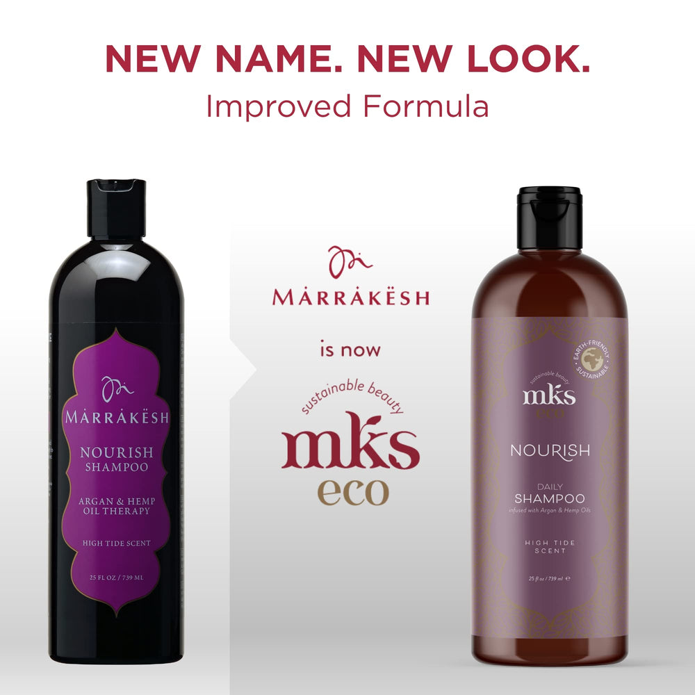 Earthly Body MKS eco X Nourish Shampoo High Tide label closeup highlighting natural oils