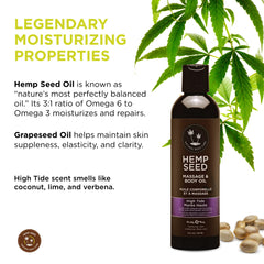 Earthly Body Hemp Seed Massage Oil High Tide on skin delivers slip without greasiness.