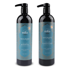 Earthly Body MKS eco Nourish Shampoo bottle shows a lightweight cleanse for fine hair.